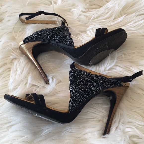 Stephane Kelian Paris Black Suede Beaded Heels/Sandals - Picture 3 of 16